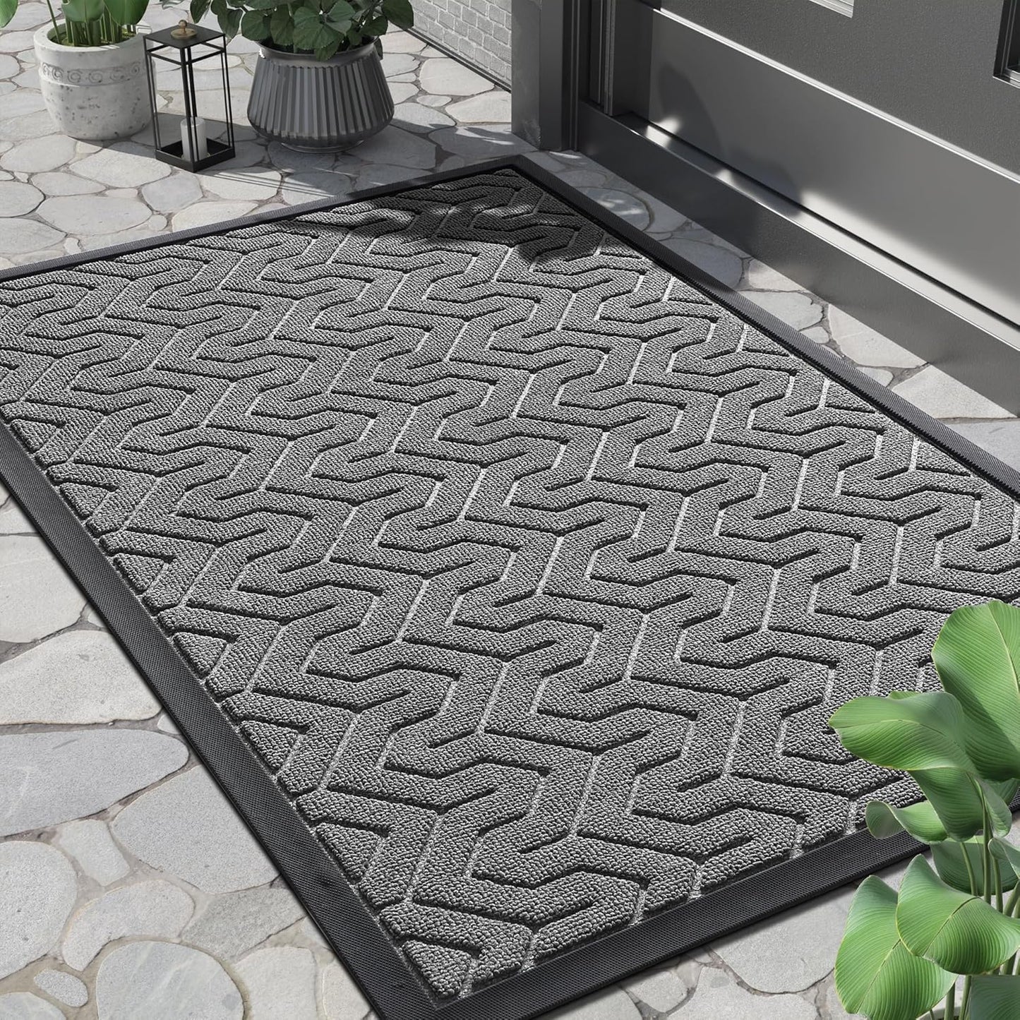 Yimobra Front Door Mat - Waterproof Heavy Duty Non-Slip Rubber | 29.5"x17" Grey Outdoor Entrance Mat