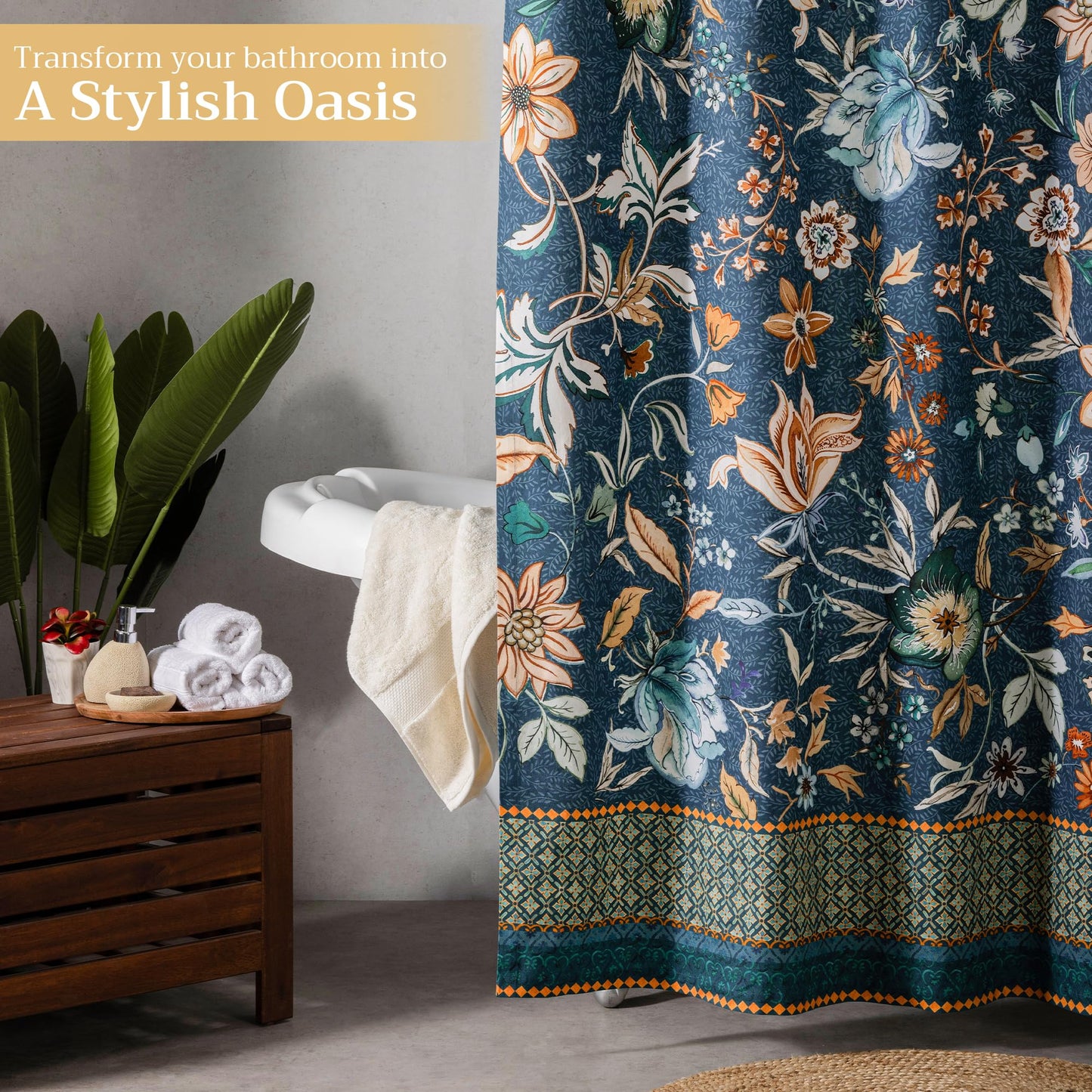 Maison d' Hermine Shower Curtain 100% Cotton One Panel 70"x72" Washable Fabric Shower Curtains for Bathroom, Easy Hanging with 12 Button Holes -Home Spa Gifts for Mothers Day (Luxury Loft - Dark Teal)