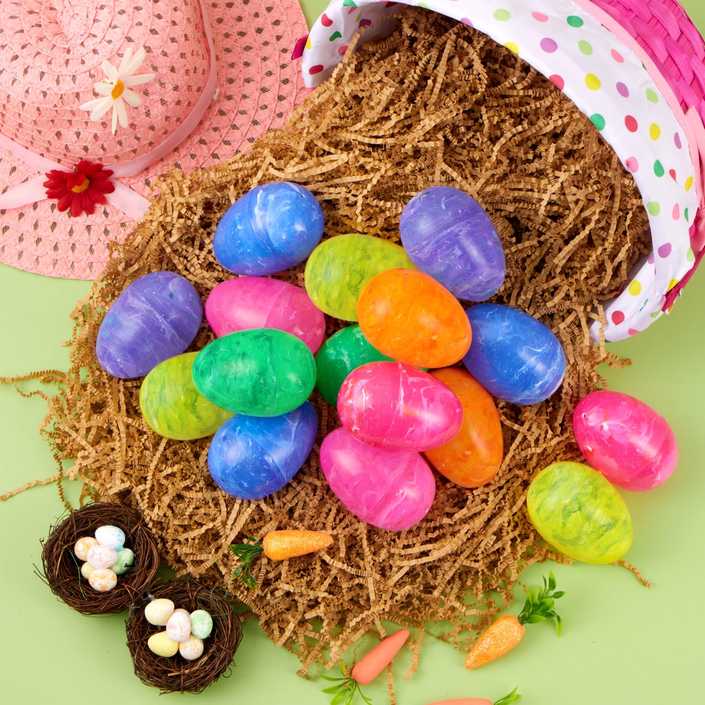 JOYIN 72 Pcs Plastic Iridescent Printed Bright Easter Eggs 3.15" Tall for Easter Hunt, Basket Stuffers Fillers, Classroom Prize Supplies, Filling Treats and Party Favor