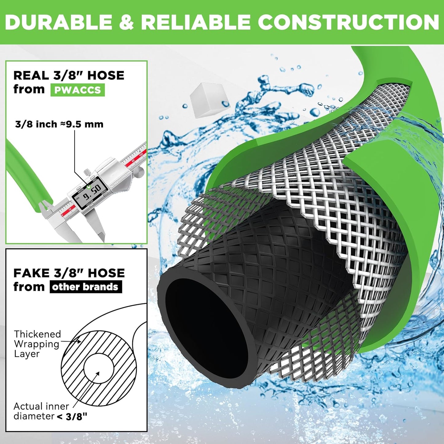PWACCS Pressure Washer Hose - 50 FT Kink Resistant Steel Braided Hose | Quick Connect M22 14 Fittings, 4000 PSI