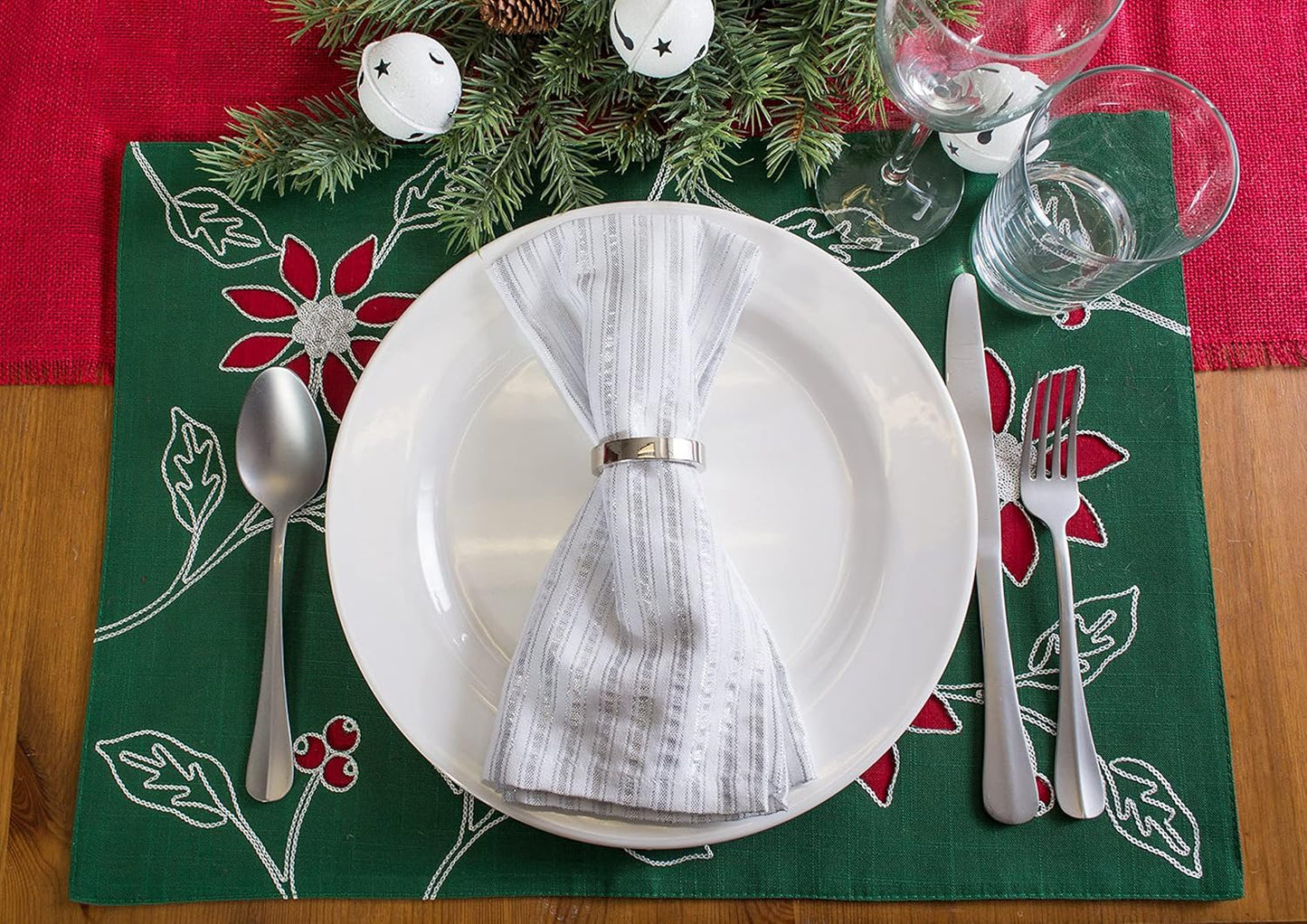 Hanukkah Tabletop Napkin Set - 6-Piece Silver Stripe Décor for Festival of Lights