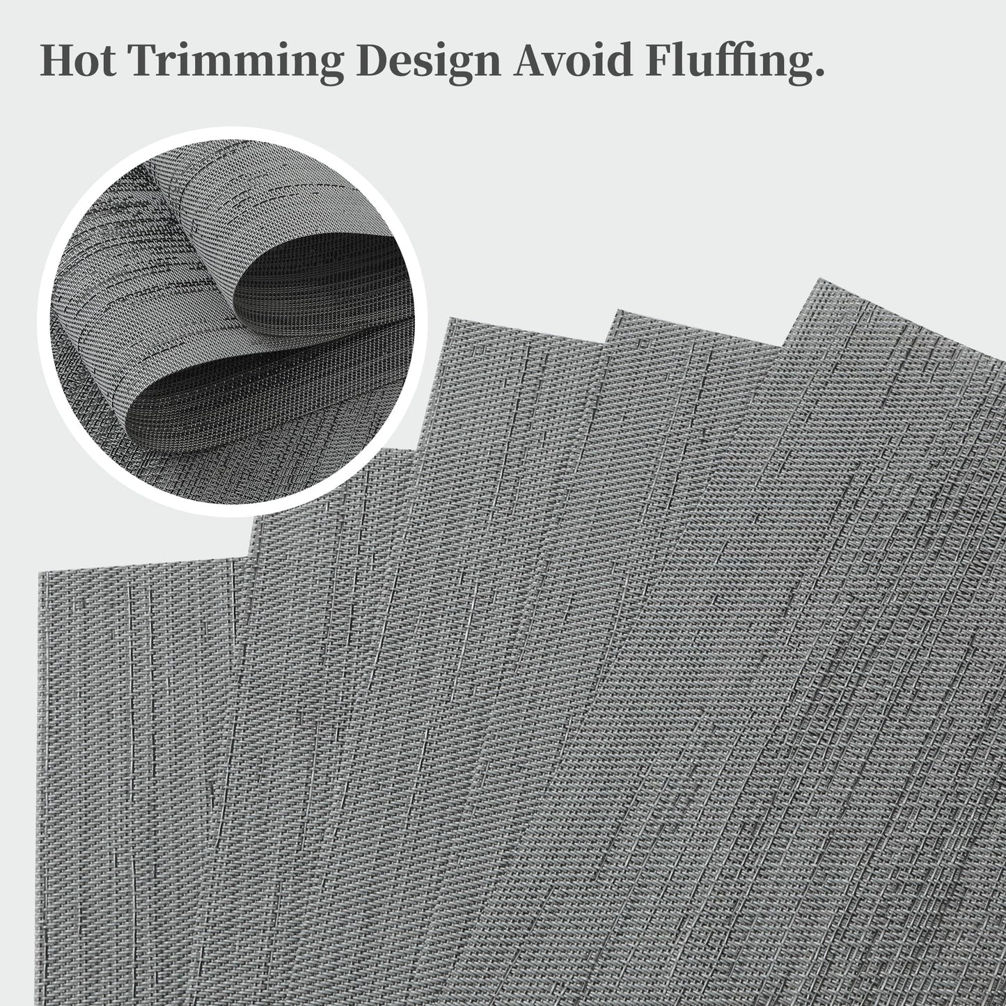 Leetaltree Grey Placemats, Heat Resistant Non-Slip Place mats for Dining Table, Washable Durable PVC Vinyl Woven Table Mats (Set of 4)