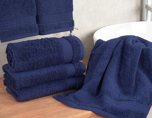 Cotton Paradise Hand Towels - 100% Turkish Cotton, Soft & Absorbent | 4-Piece Set in Navy Blue
