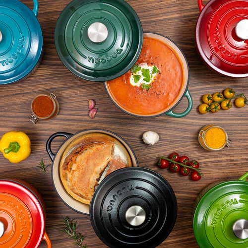 Cast Iron Dutch Oven with Lid – Non-Stick Ovenproof Enamelled Casserole Pot – Sturdy Dutch Oven Cookware – Red, 7.3-Quart, 30cm – by Nuovva