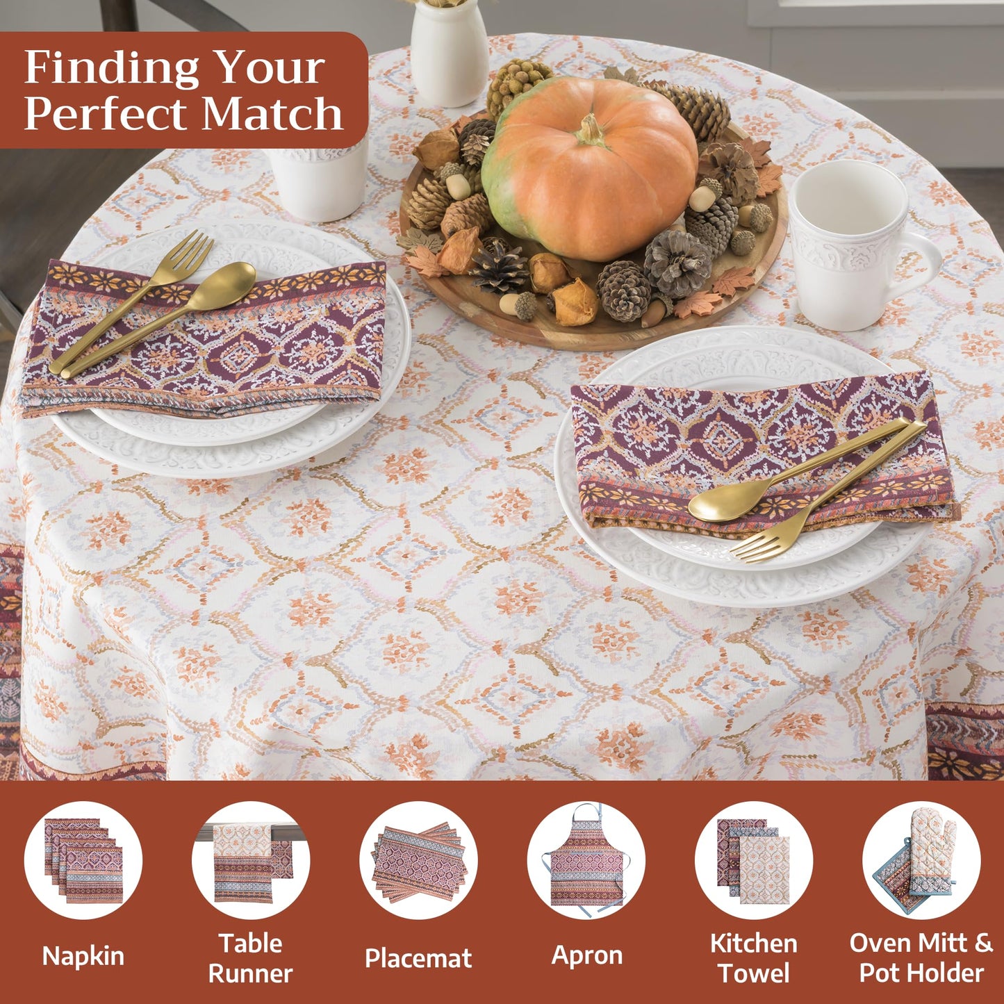 Maison d' Hermine Table Cloth Round Table 100% Cotton 63 Inches Fall Tablecloth Reusable Everyday Use for Thanksgiving Christmas Decorations Dining Farmhouse Party (Fair Isle)