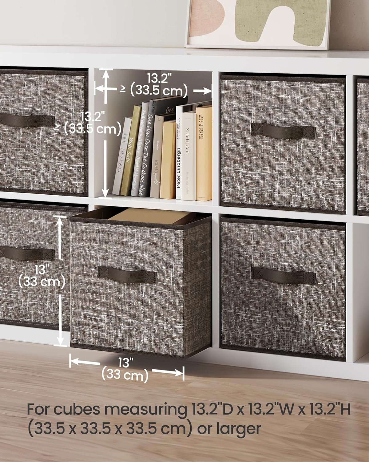 SONGMICS Storage Cubes - 13-Inch Non-Woven Fabric Bins, Foldable Closet Organizers, Set of 6, Walnut Color