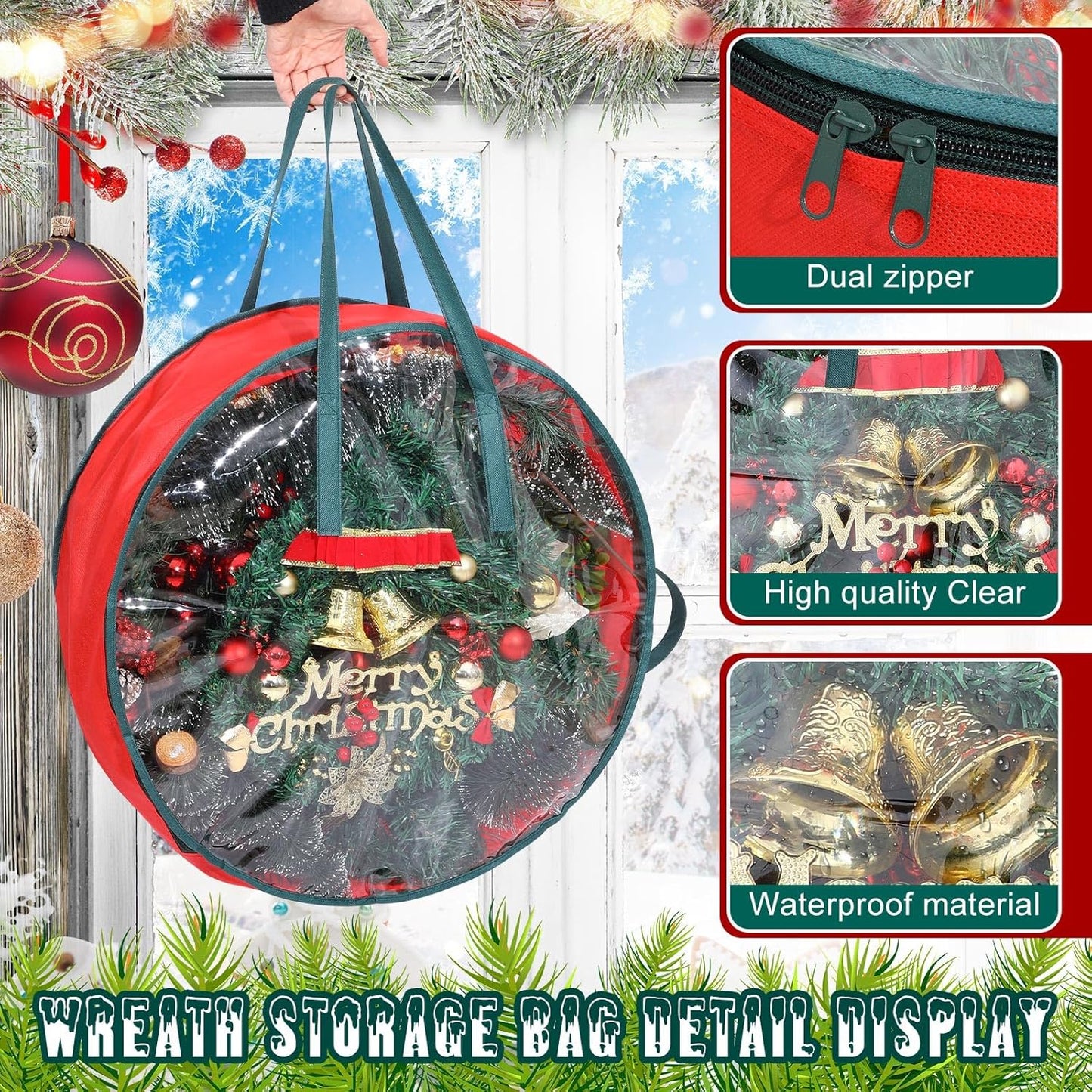 Shappy 12 Pcs Wreath Storage Bag - Clear Window & Handle for Holiday Decor | 24 Inch Containers