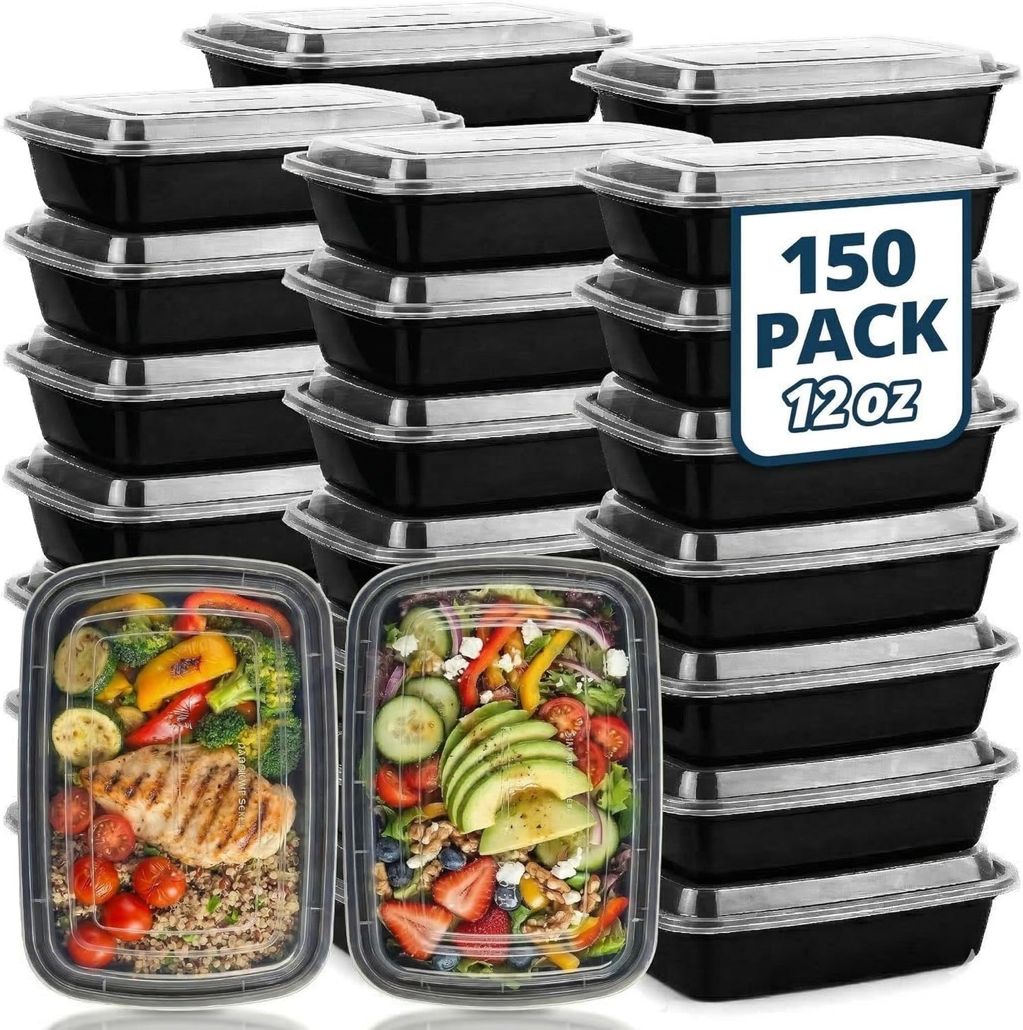 Tiya Meal Prep Containers - 150 Pack 12 oz BPA-Free, Leak-Proof, Microwave & Dishwasher Safe Storage Boxes