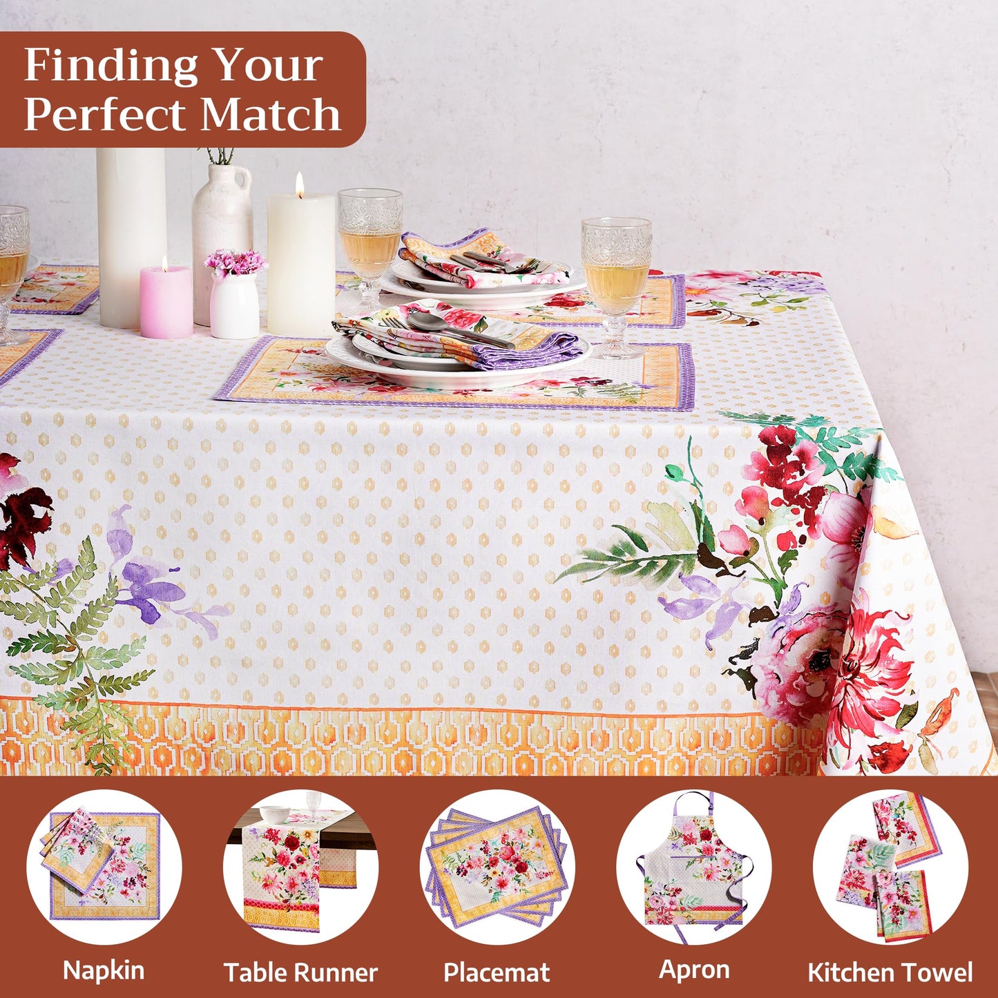 Maison d' Hermine Premium Table Cloth Rectangle Table 100% Combed Cotton 120 x 70 Inches Tablecloth Reusable Decorative for Dining Room, Farmhouse, Home, Party, Festive & Wedding - Summer Joy