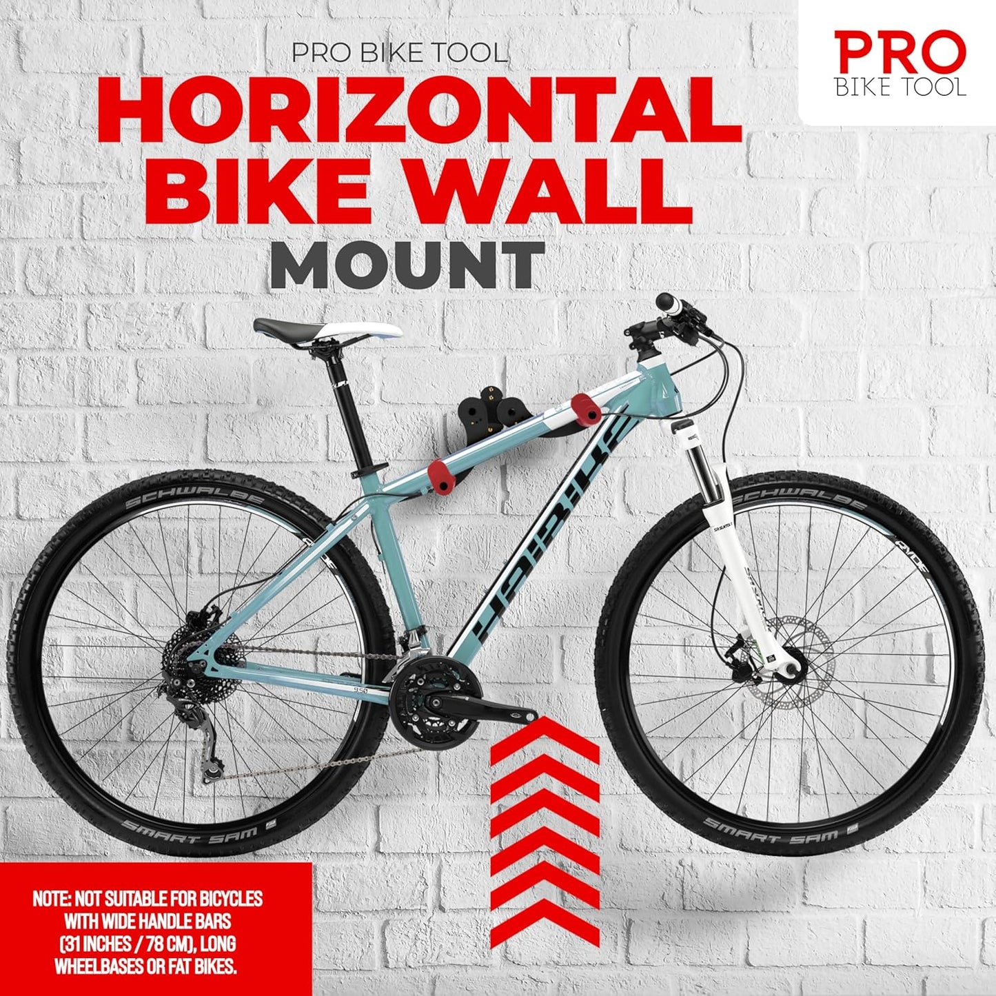 PRO BIKE TOOL Bike Wall Mount - Secure Horizontal Indoor Rack for 1 Bicycle | Ideal for Road, Mountain & Hybrid Bikes
