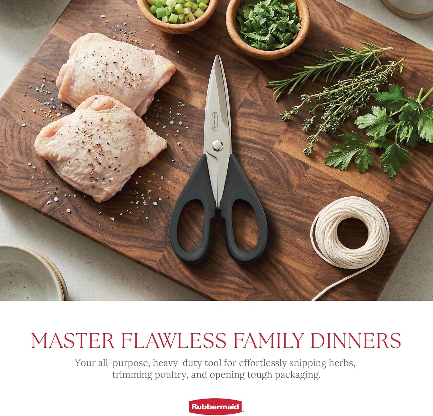Rubbermaid Kitchen Scissors - Heavy Duty Stainless Steel Shears with Protective Sheath | Dishwasher Safe, Comfort Grip, Black