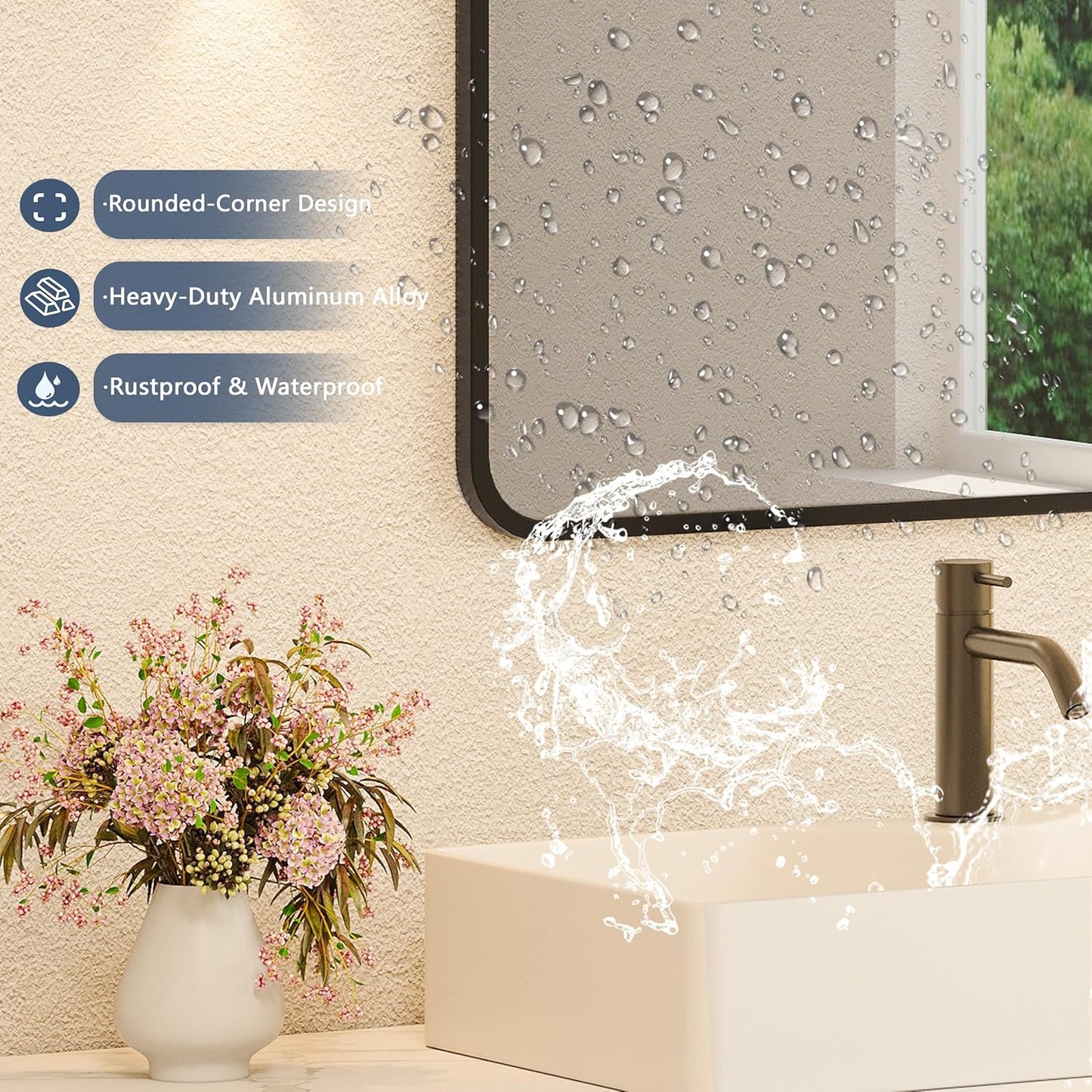 Regine Switzerland Black Bathroom Mirror - 22x30 Rectangular Wall-Mounted Vanity Mirror with Matte Aluminum Frame & Shatterproof Glass