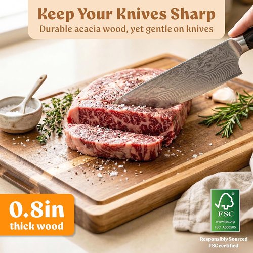 Acacia Wood Cutting Board Set - Non-Toxic, Durable Chopping Boards with Deep Juice Groove | 3-Piece Set for Meat, Cheese & Vegetables