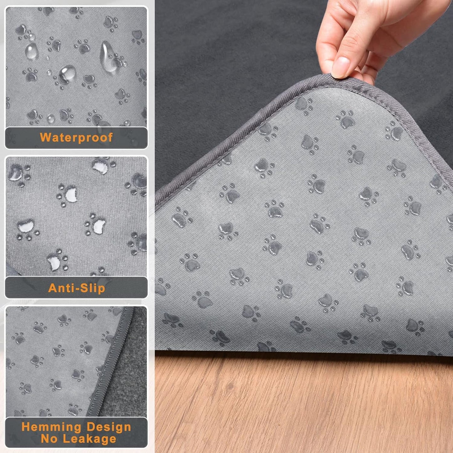 LOOBANI Extra Large Reusable Dog Mat - Non-Slip, Washable Pee Pads for Incontinence | 36"x48" Gray