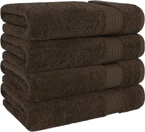 Cotton Paradise 4 Piece Turkish Bath Towels - Extra Large Soft Plush Set in Brown