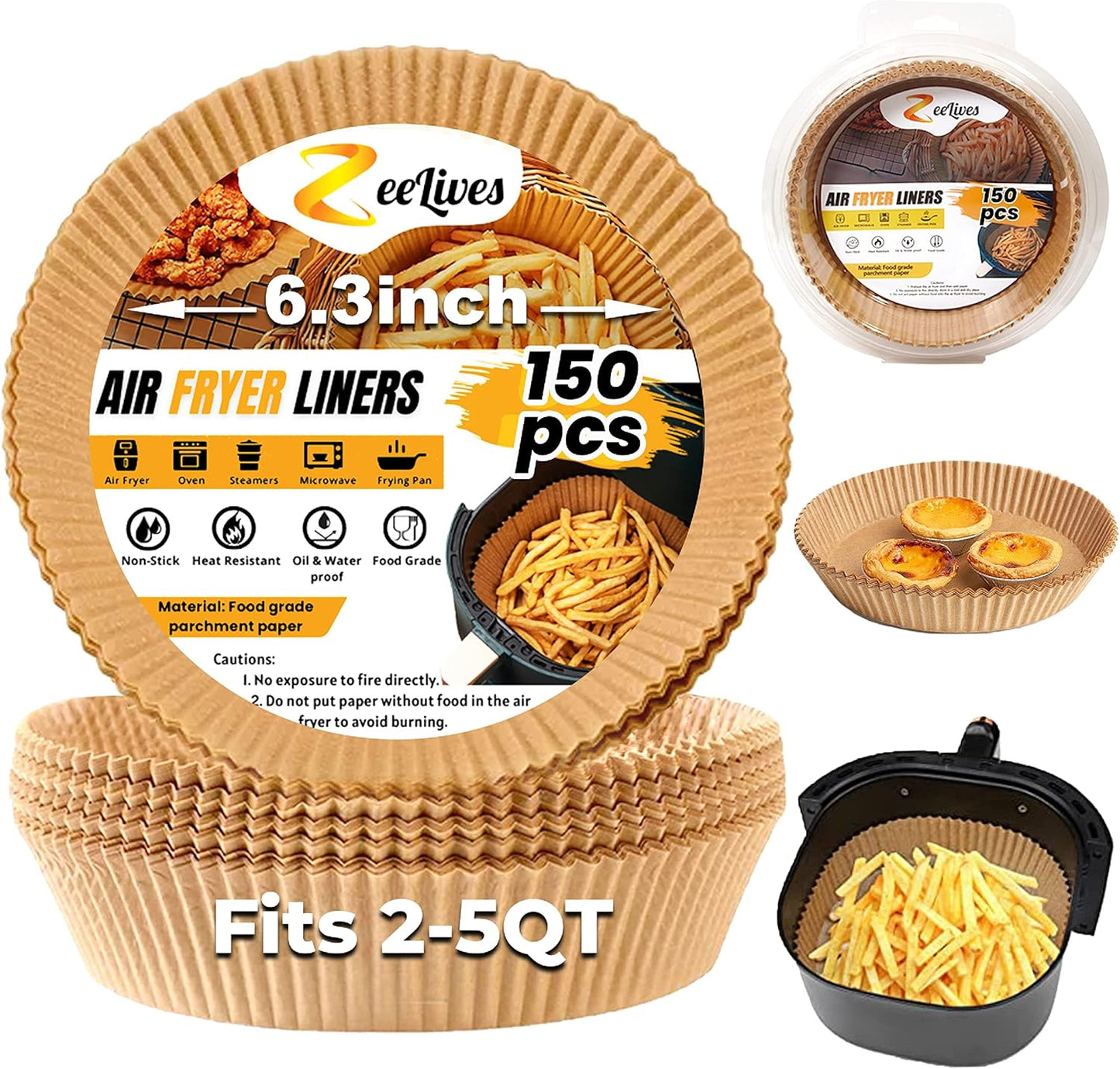 Ninja Air Fryer Liners - Disposable Parchment Paper, 150 Pcs | Water & Oil Proof, 6.3 Inch (Fits 2-5 Qt)