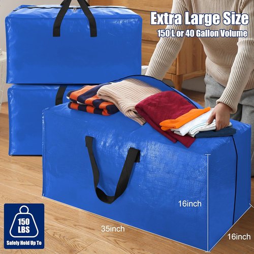 Cosy Family Extra Large Moving Bags - 8 Pack with Backpack Straps, Strong Handles & Zippers | 40 Gallon, Multicolored Storage Totes