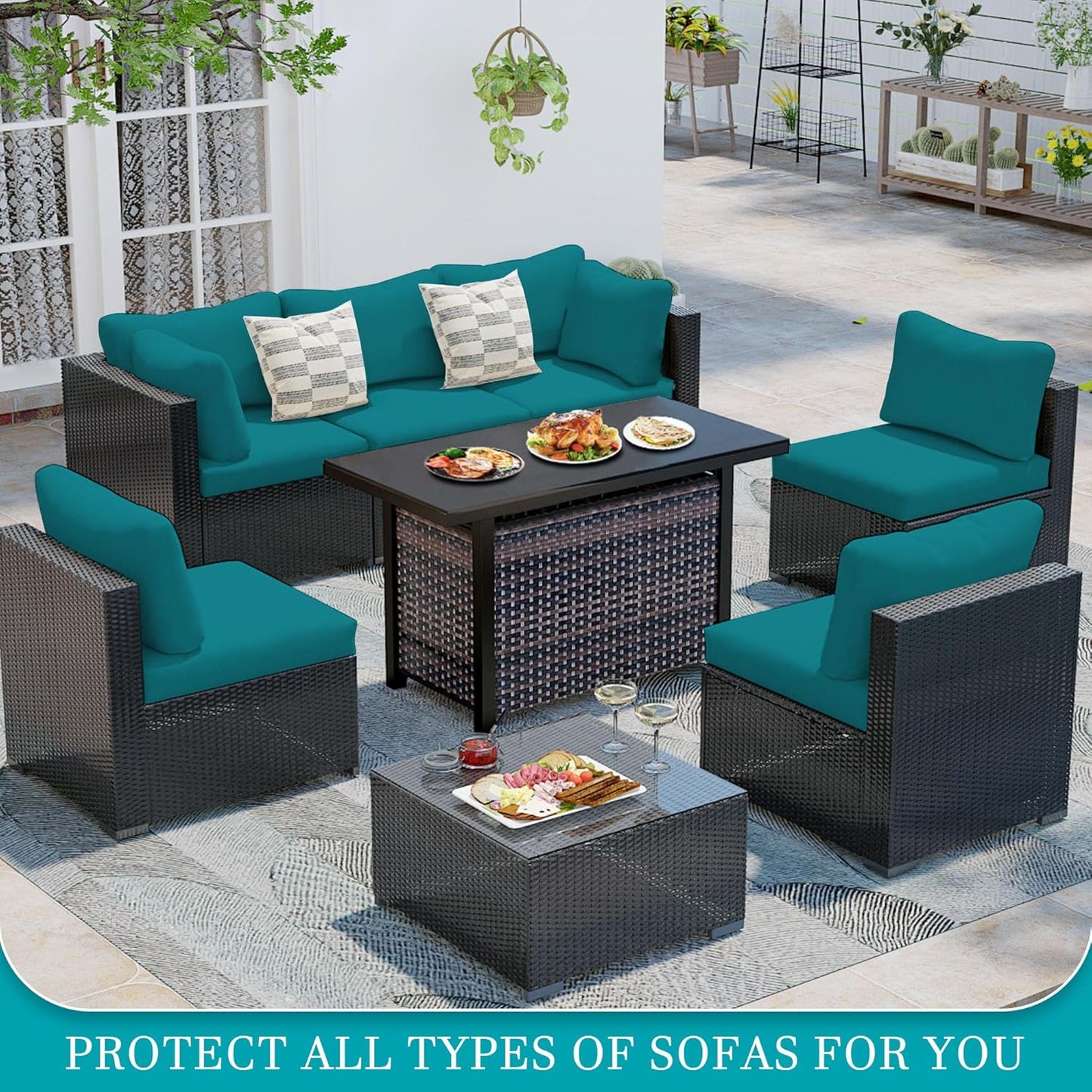 Skiennix 12 Pcs Stretch Patio Cushion Covers - Washable Outdoor Sofa Slipcovers in Peacock Blue