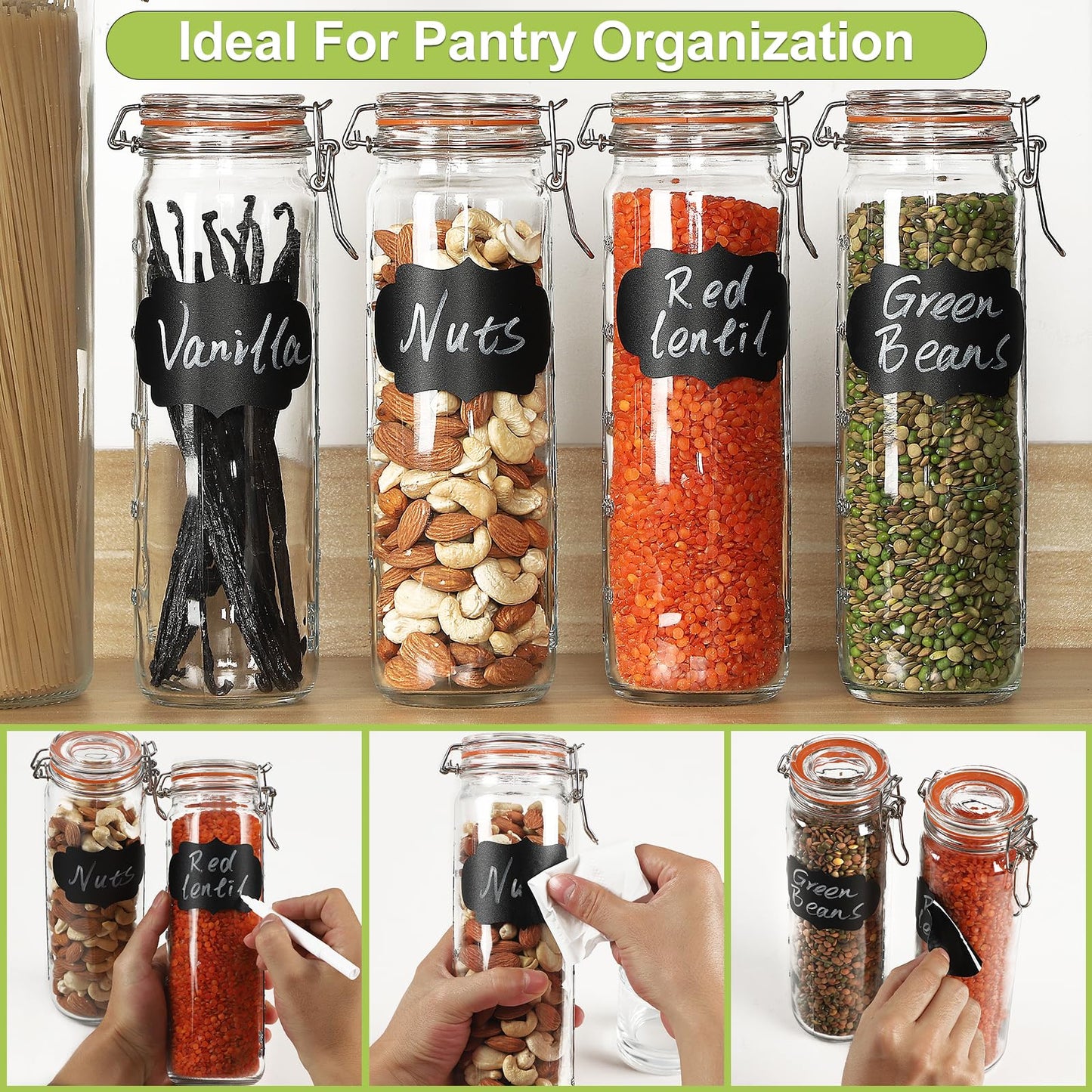 [Upgraded] 20 oz Glass Jars with Airtight Lids for Vanilla Extract, 6 Pack Glass Juice Bottles with 2 Measurement Marks, Glass Food Storage Canister Set For Beans, Spice, Tea, Drink, Milk. 600ML