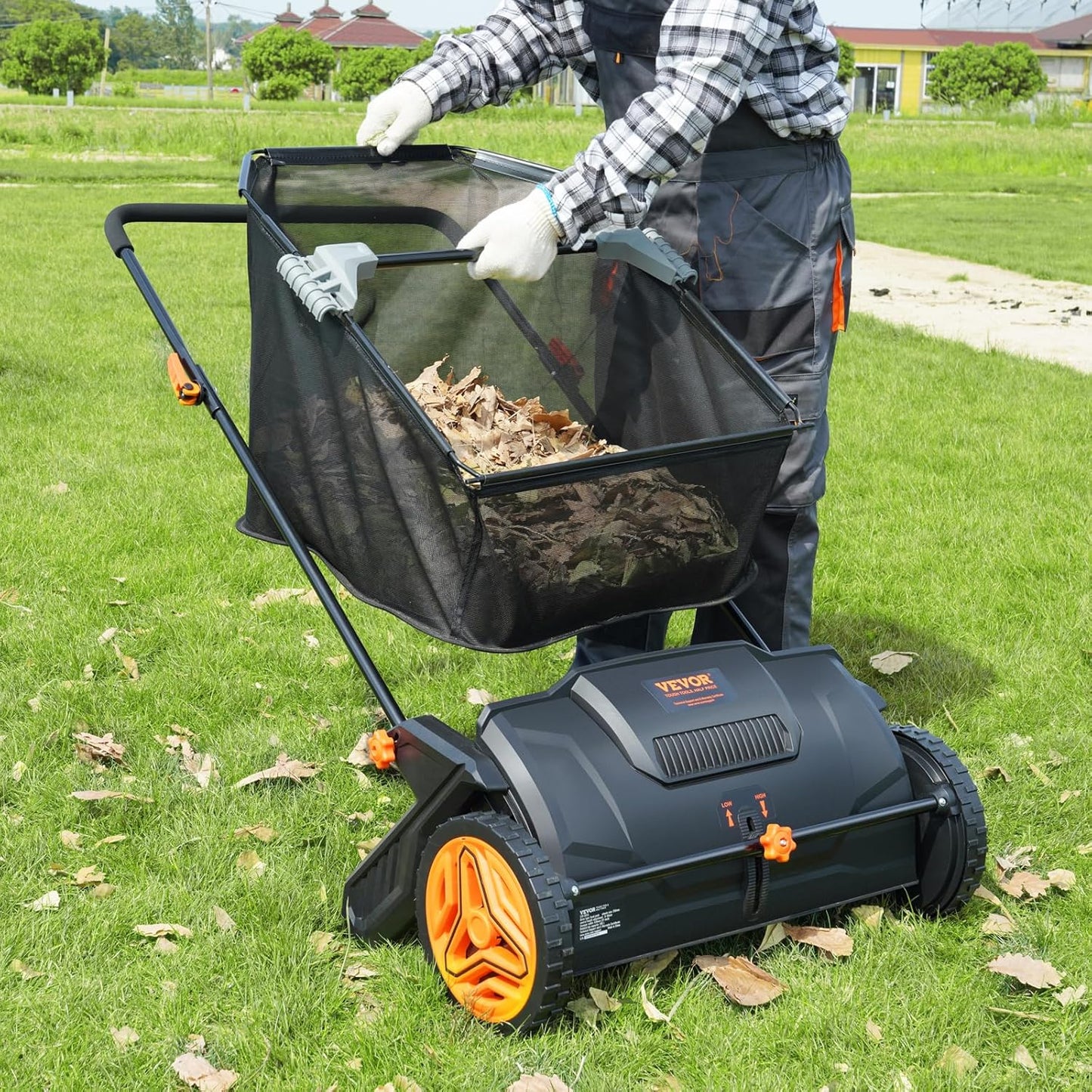 VEVOR Push Lawn Sweeper - 21-Inch Heavy-Duty Leaf & Grass Collector with 3.5 Cu. Ft. Capacity