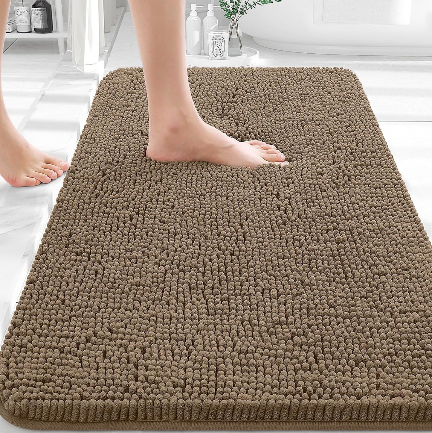 OLANLY Bathroom Rugs - Extra Soft Chenille Bath Mats | Quick-Dry, Machine Washable, 30x20, Tan