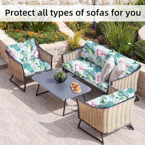 BIETYONE Outdoor Couch Cushion Covers - 8Pcs Washable & Reusable Protector | Hummingbird Design