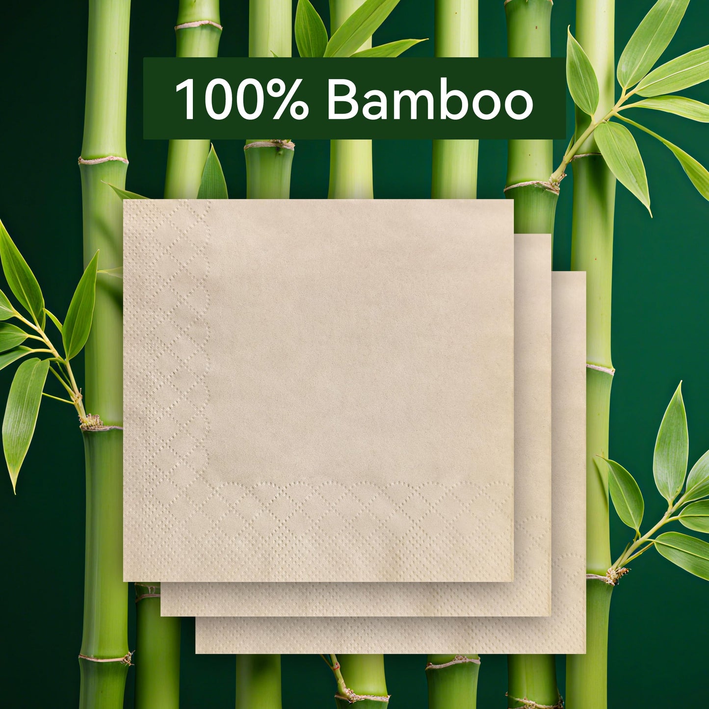 MORGIANA 200-Pack Bamboo Wedding Cocktail Napkins Disposable - 5 x 5 Inch Compostable Napkins for Parties, Bar