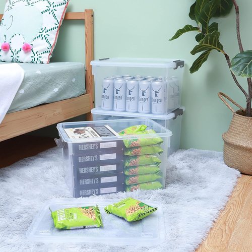 Citylife 32 QT Plastic Storage Bins - Stackable Latching Containers for Garage, Closet & Kitchen | 4 Pack