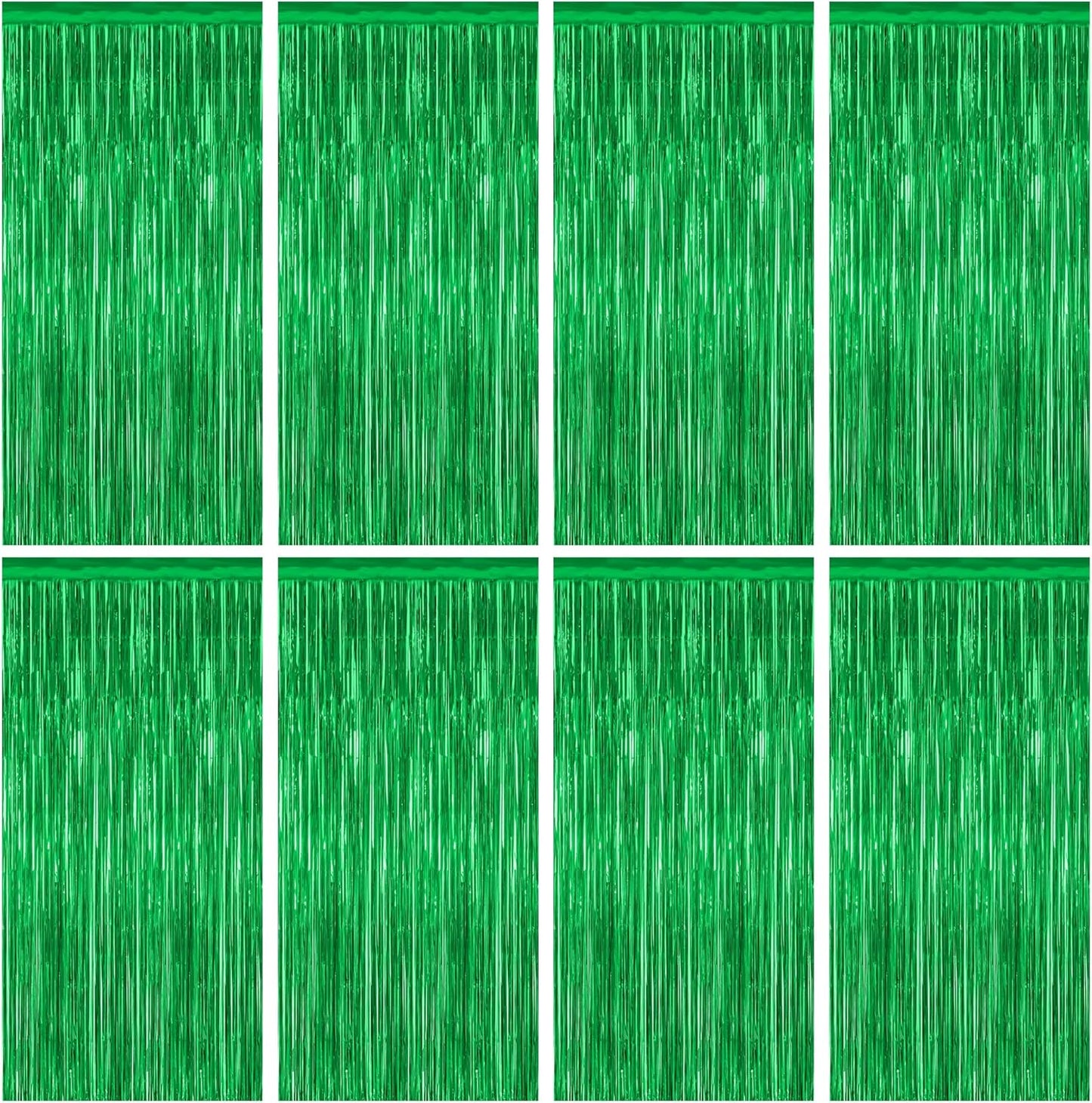 Skiennix 8 Pack Green Streamers - 3.28 FT x 7.05 FT Dinosaur Backdrop & Metallic Tinsel Curtains | Jungle Party Decor