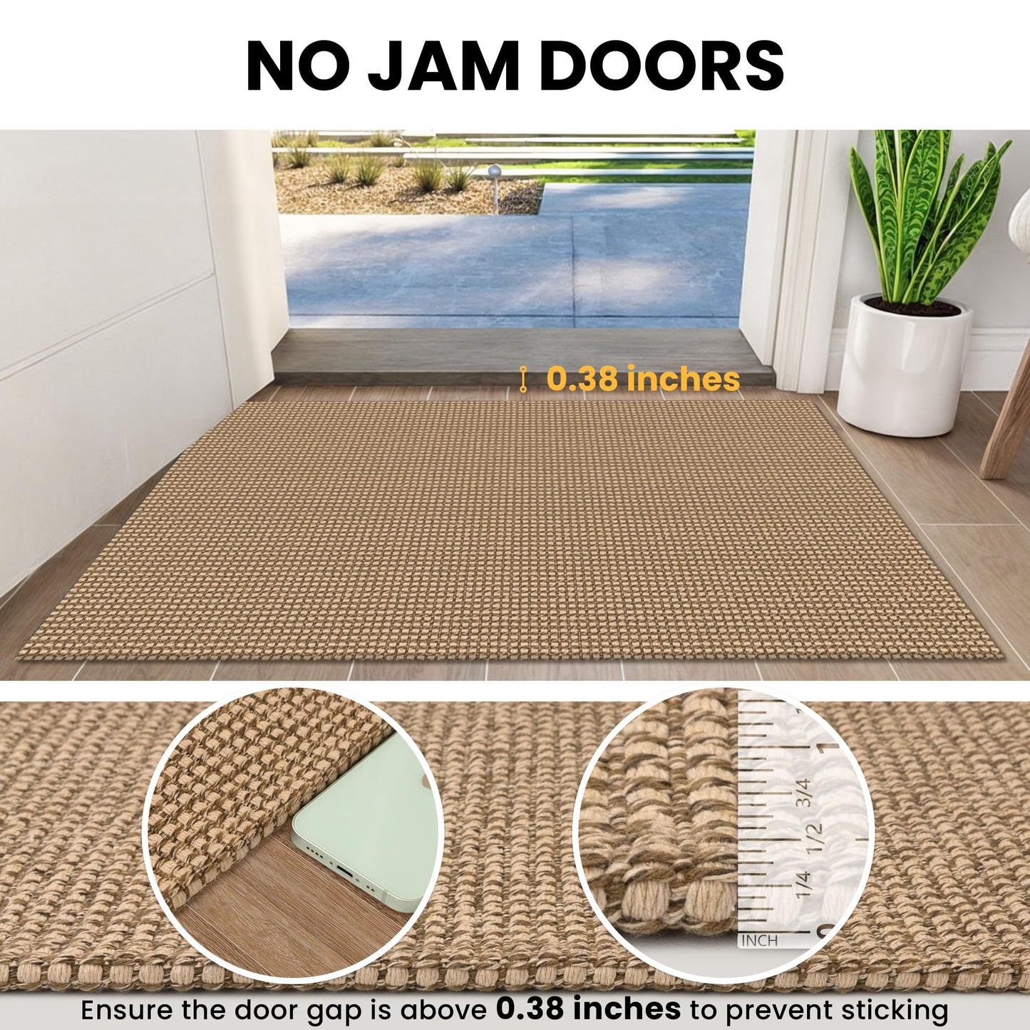 IOHOUZE Washable Runner Rug 2x10 Non Slip Rubber Backed Long Hallway Runner Entryway Runner Indoor, Kitchen Rugs Woven Cotton Floor Carpet for Hall Entrance, Orange/Tan/Brown