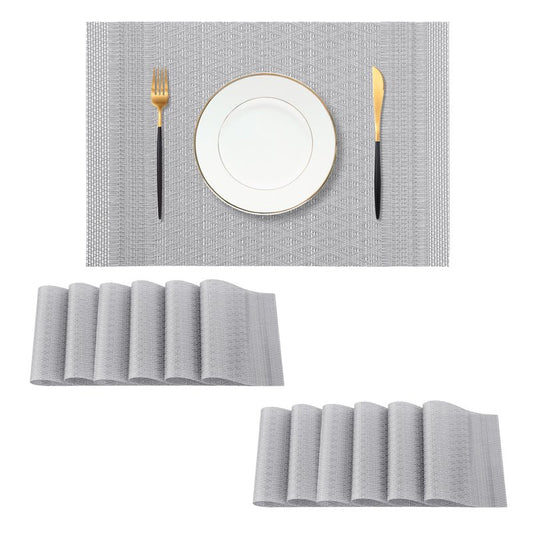 Leetaltree Lunar Grey Placemats Set of 12 - Heat Resistant Non-Slip Place mats for Dining Table, Washable Durable PVC Vinyl Woven Table Mats（Lunar Grey, 12）