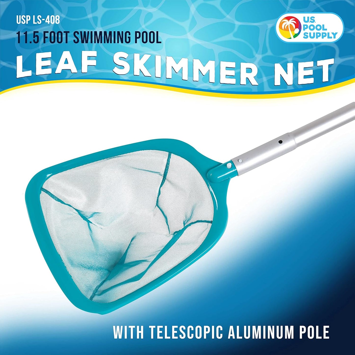 U.S. Pool Supply 11.5-Foot Leaf Skimmer Net - Telescopic Aluminum Pole, Ultra Fine Mesh for Debris Removal