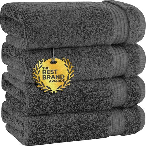Cotton Paradise Hand Towels - 100% Turkish Cotton, Soft & Absorbent | 4-Piece Dark Gray Set