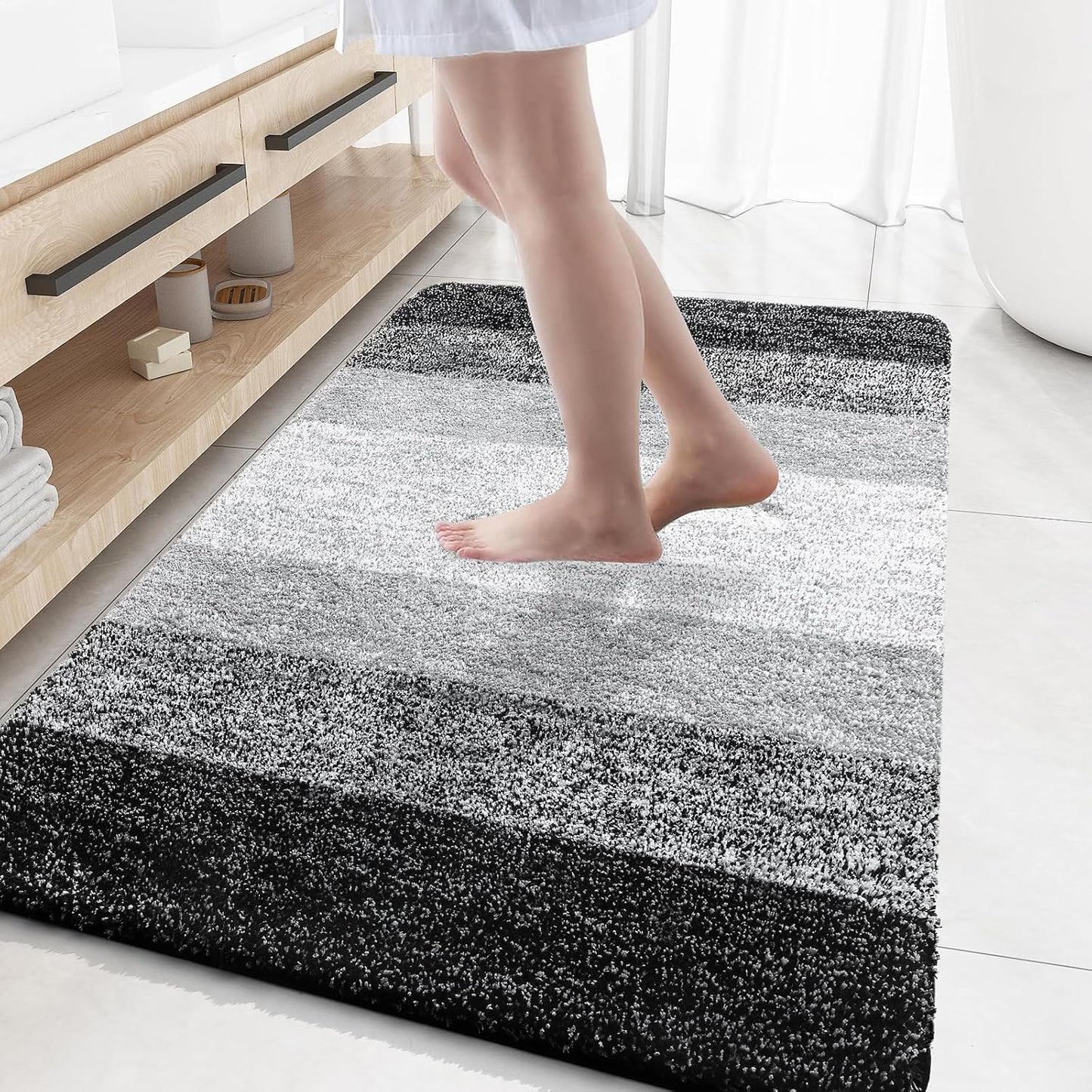 OLANLY Large Bathroom Rugs - Extra Soft Microfiber Mat 59x35 | Quick Dry, Machine Washable, Rubber Backing, Black