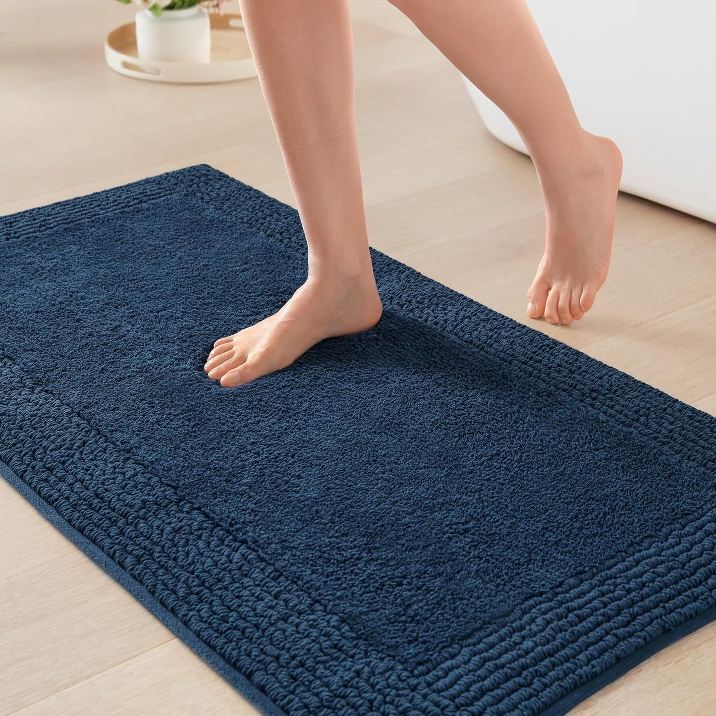Madison Park Splendor Reversible Cotton Tufted Bathroom Rug - Luxurious 3000 GSM Plush Mat, 20x30 Navy