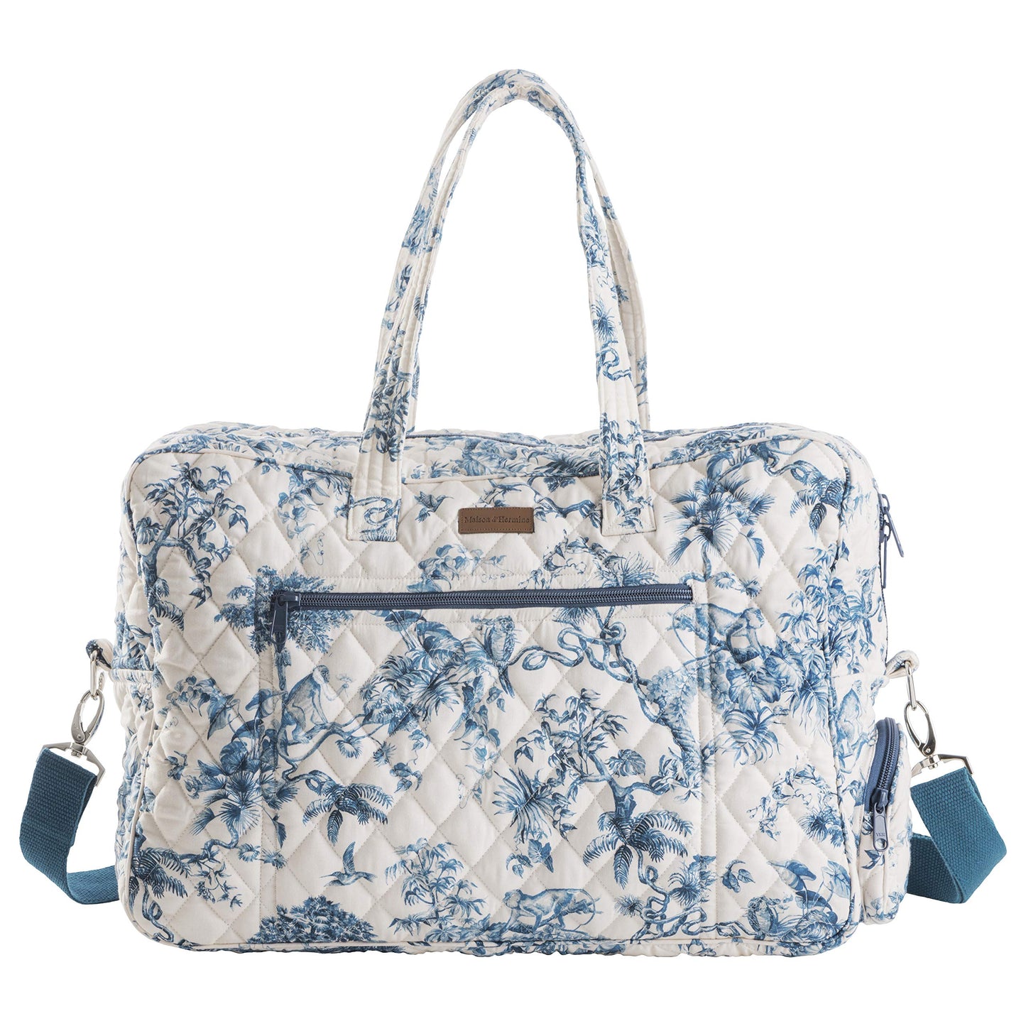 Maison d' Hermine Weekend Duffel Bags for Women Cotton Quilted Overnight Luggage Weekend Bag for Men Gym Sports Gifts Travel Business Travellers Trip Mothers Day Gifts -Bonobo - Blue