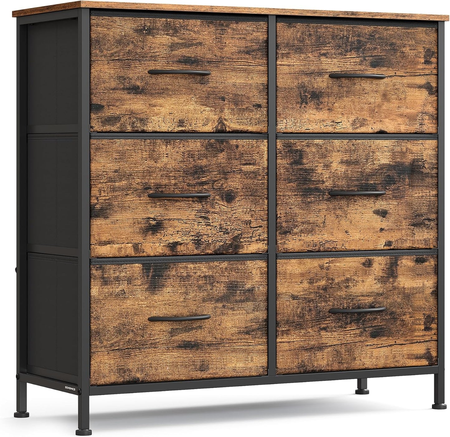 SONGMICS Dresser - 6 Non-Woven Fabric Drawers Storage Organizer Unit | Rustic Brown & Ink Black
