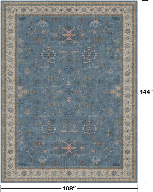 Hazo Haus Boho Area Rug - Soft Dark Blue 9x12 Living Room Decor | Washable Non-Slip Design