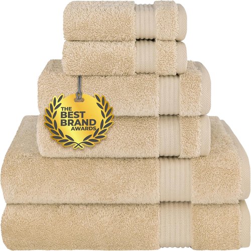 Cotton Paradise 6-Piece Towel Set - 100% Soft Absorbent Turkish Towels | Beige Bath Towels, Hand Towels & Washcloths