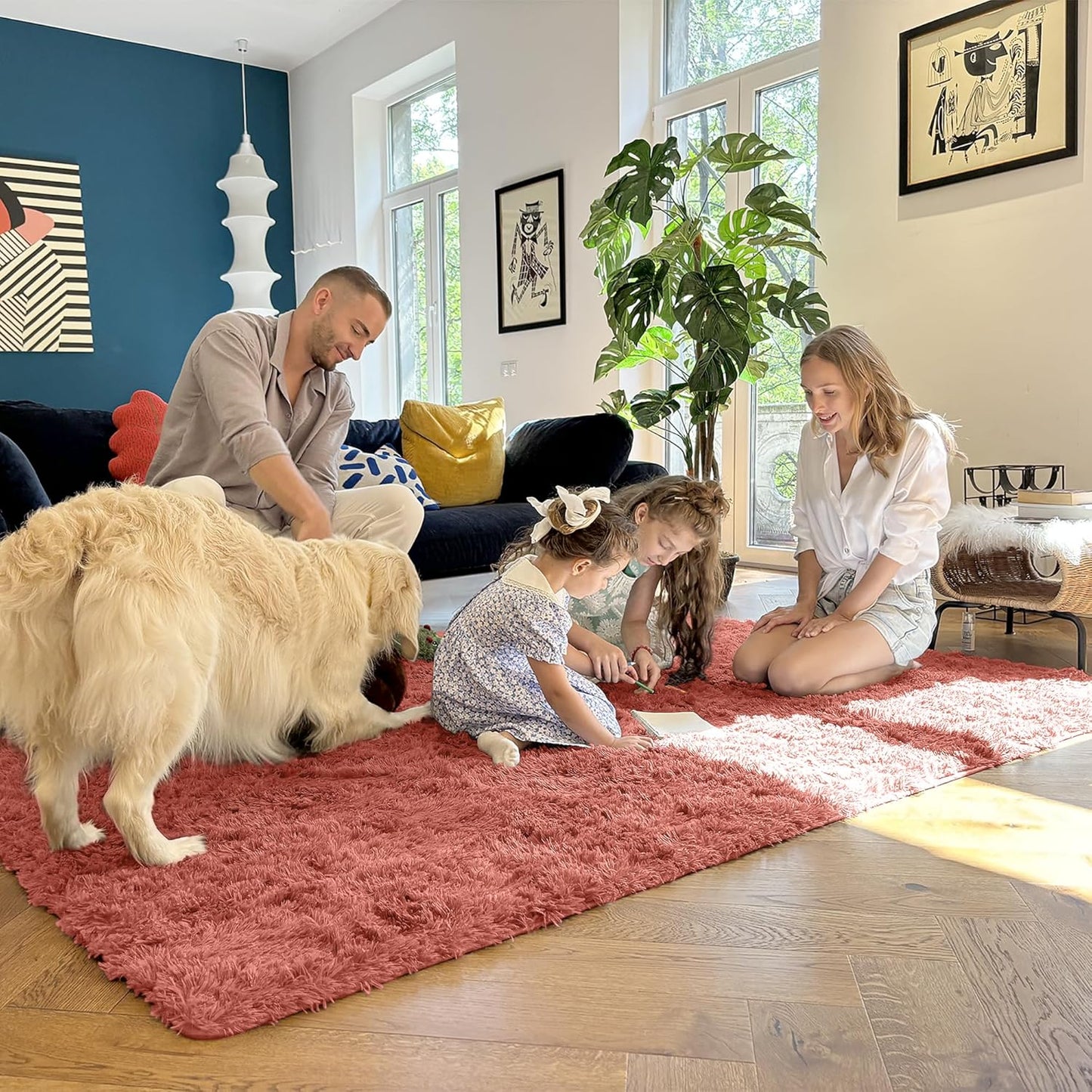 OLANLY Large Area Rug - Soft Fluffy Shaggy Carpet for Living Room & Bedroom | 8x10, Rust Red