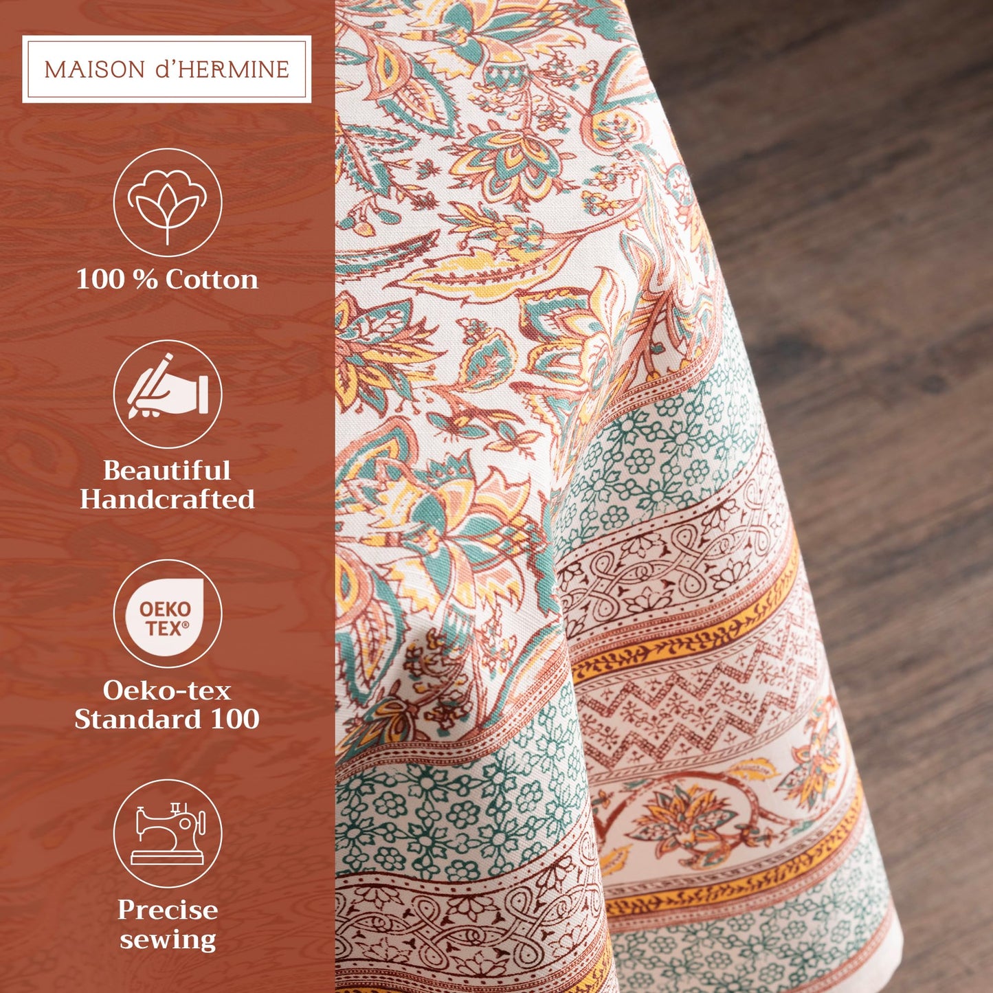 Maison d' Hermine Table Cloth Round Table 100% Cotton 63 Inches Fall Tablecloth Reusable Everyday Use for Thanksgiving Christmas Decorations Dining Farmhouse Party (Nila)