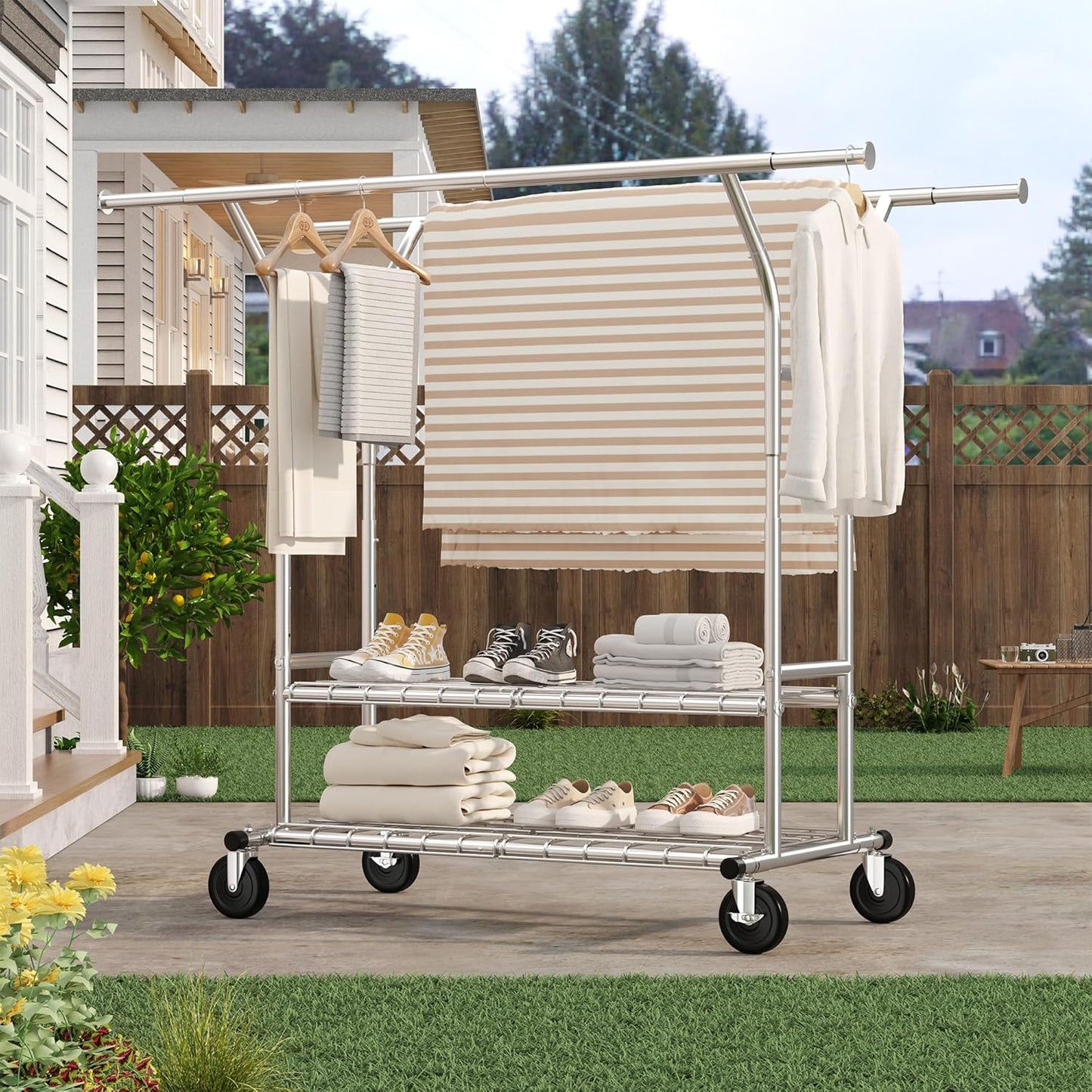 Raybee Heavy Duty Clothing Rack - 630 LBS Load Capacity | Rolling Metal Garment Rack for Storage
