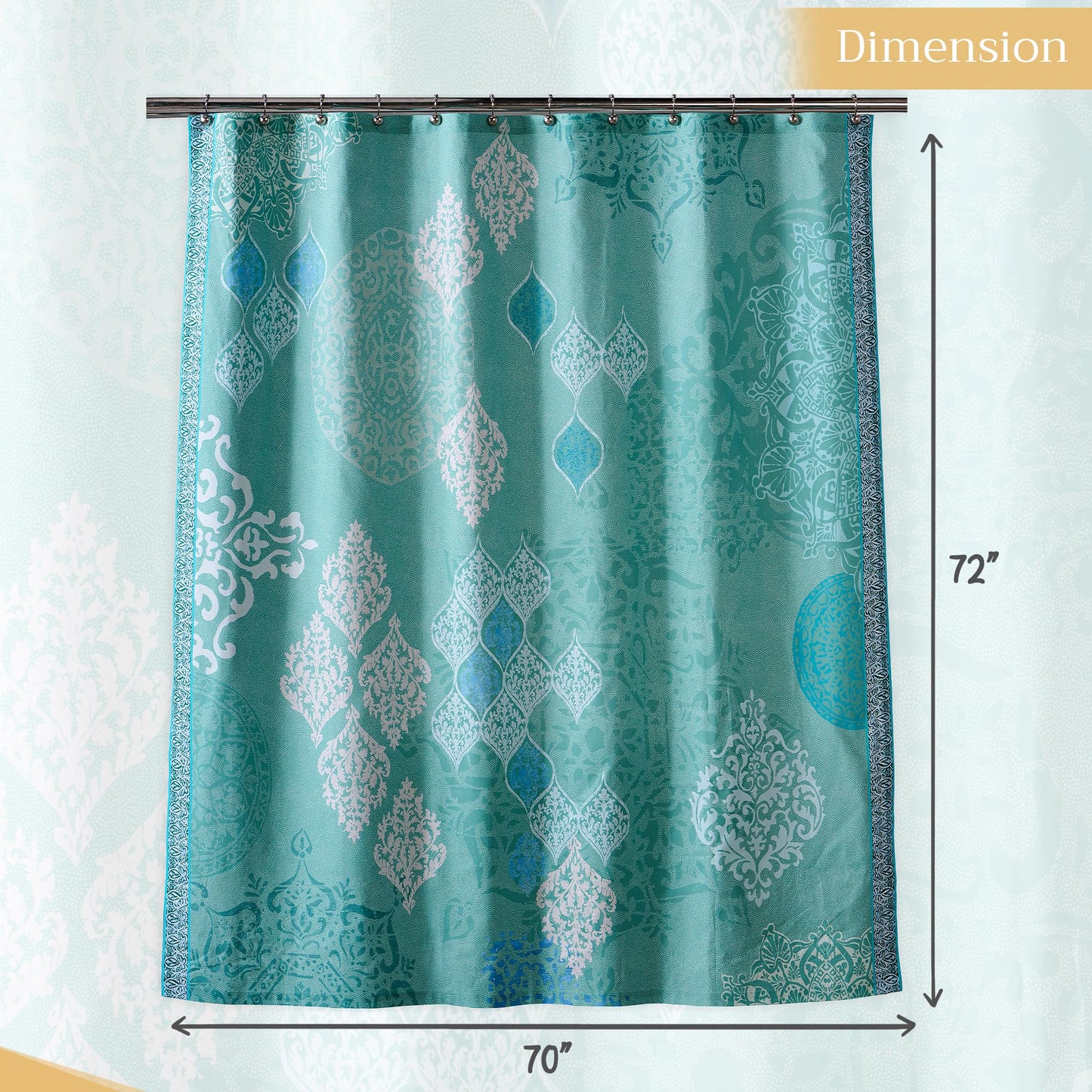 Maison d' Hermine Shower Curtain 100% Cotton One Panel 70"x72" Washable Fabric Shower Curtains for Bathroom, Easy Hanging with 12 Button Holes - Home Spa Gifts for Mothers Day (Versailles - Turquoise)