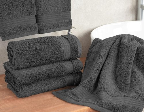 Cotton Paradise Hand Towels - 100% Turkish Cotton, Soft & Absorbent | 4-Piece Dark Gray Set