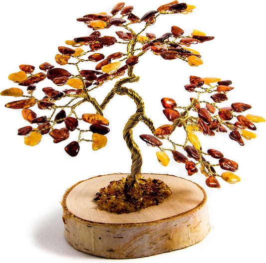 Hand Made Genuine Baltic Amber Tree, Home Decor, Gemstone Tree of Life (Large-About 5.12'' Tall), Matte Or Clear Cognac, Champagne, Honey, Sand Or Cherry