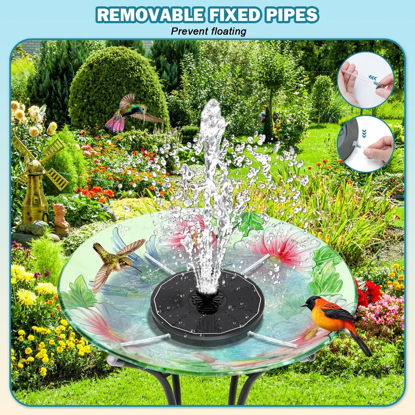 SZMP Solar Fountain - Outdoor Bird Bath Water Pump with 3.5W Black Glass Panel & 2000mAh Battery