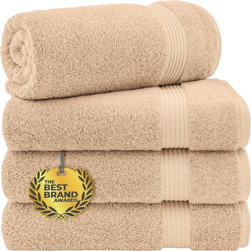 Cotton Paradise Turkish Bath Towels - Extra Large Soft Plush 4-Piece Set in Beige