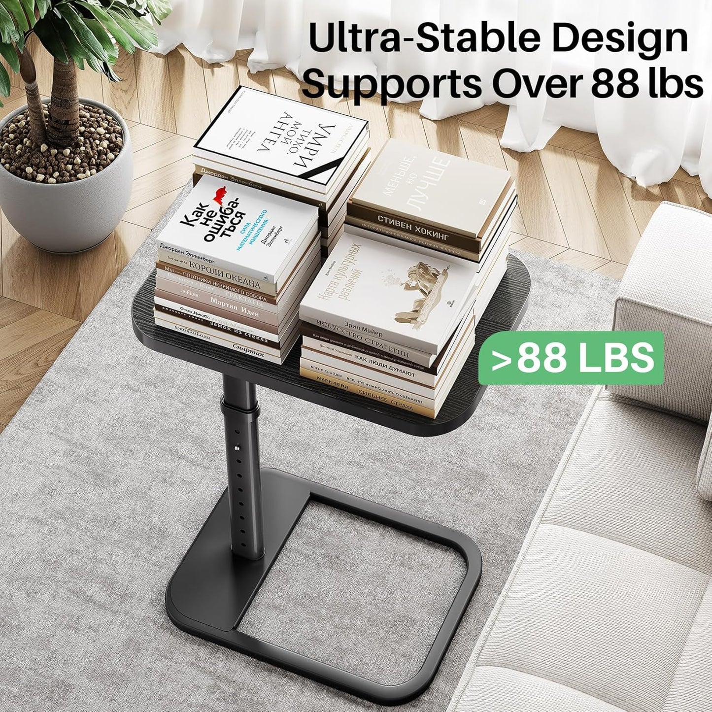 Kitstorack TV Tray Table - Adjustable Height Snack Table with Rounded Metal Corners | Black C-Shaped Design for Couch, Sofa, or Bed