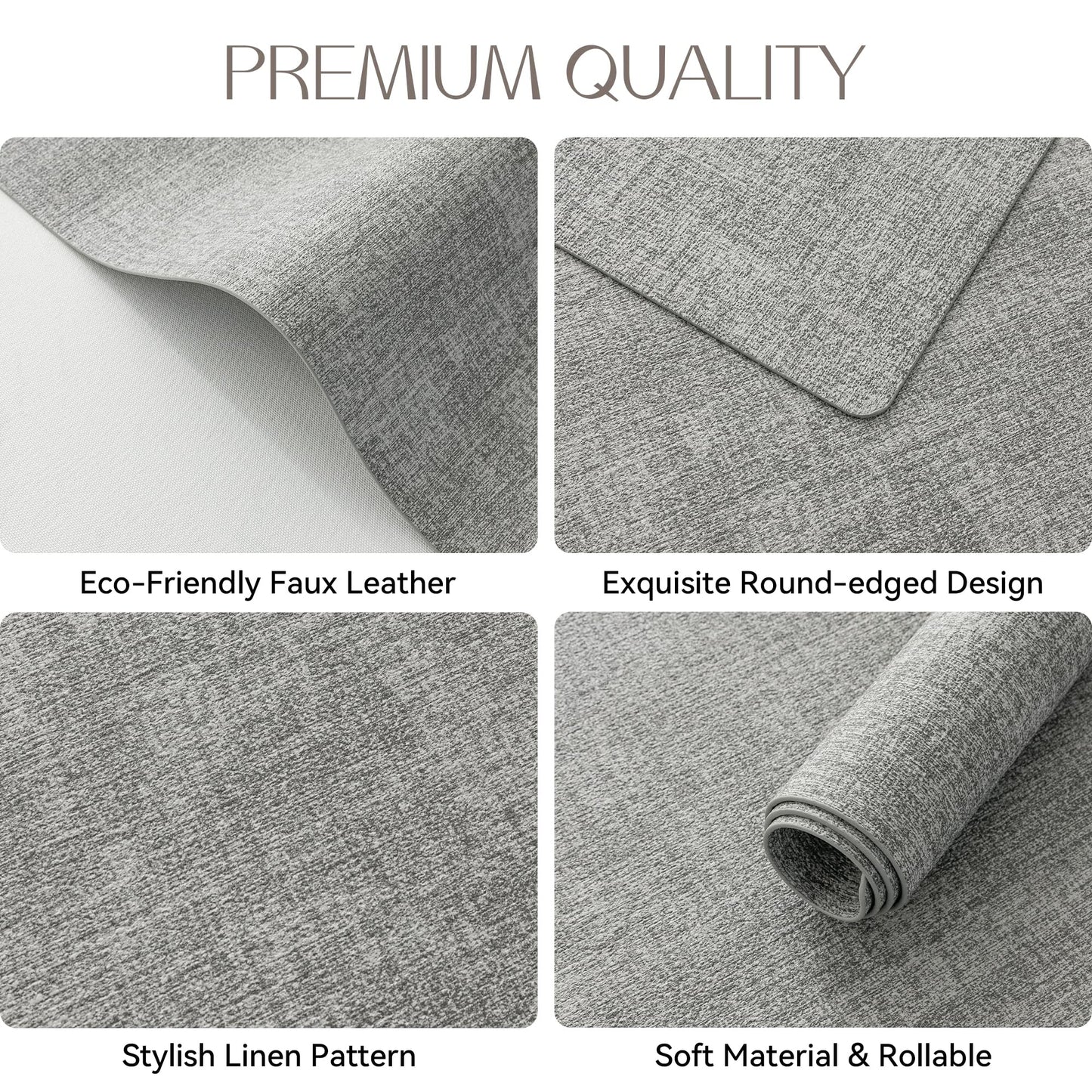 Romanstile Vinyl Placemats Set of 4-12 X 17 Inch - Faux Leather 100% Waterproof Oil-Proof Wipeable Place Mats, Heat Resistant Reversible PU Table Mats for Kitchen Dining Party Outdoor, Light Grey