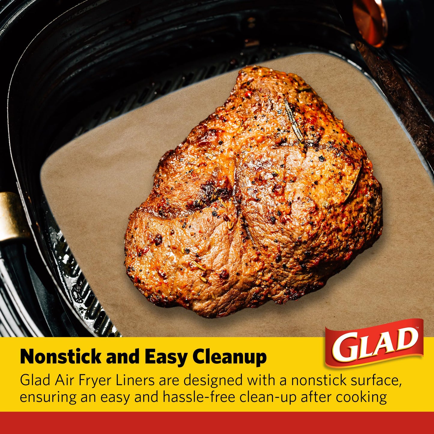 Glad Air Fryer Parchment Liners, Nonstick, Heat Resistant to 446 Degrees F, Food-Grade Material, Flat Square for Round and Square Air Fryer Baskets, 6.5" x 6.5", 100 Count